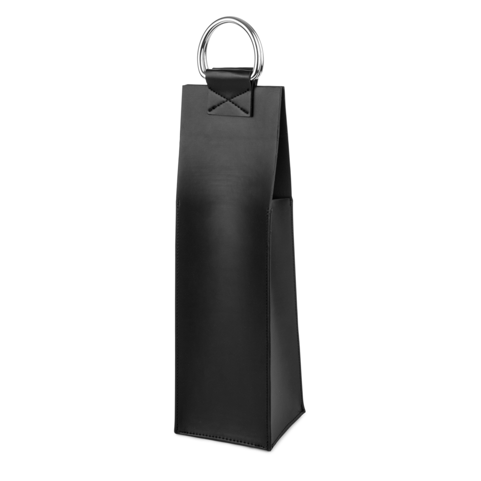 black leather wine tote